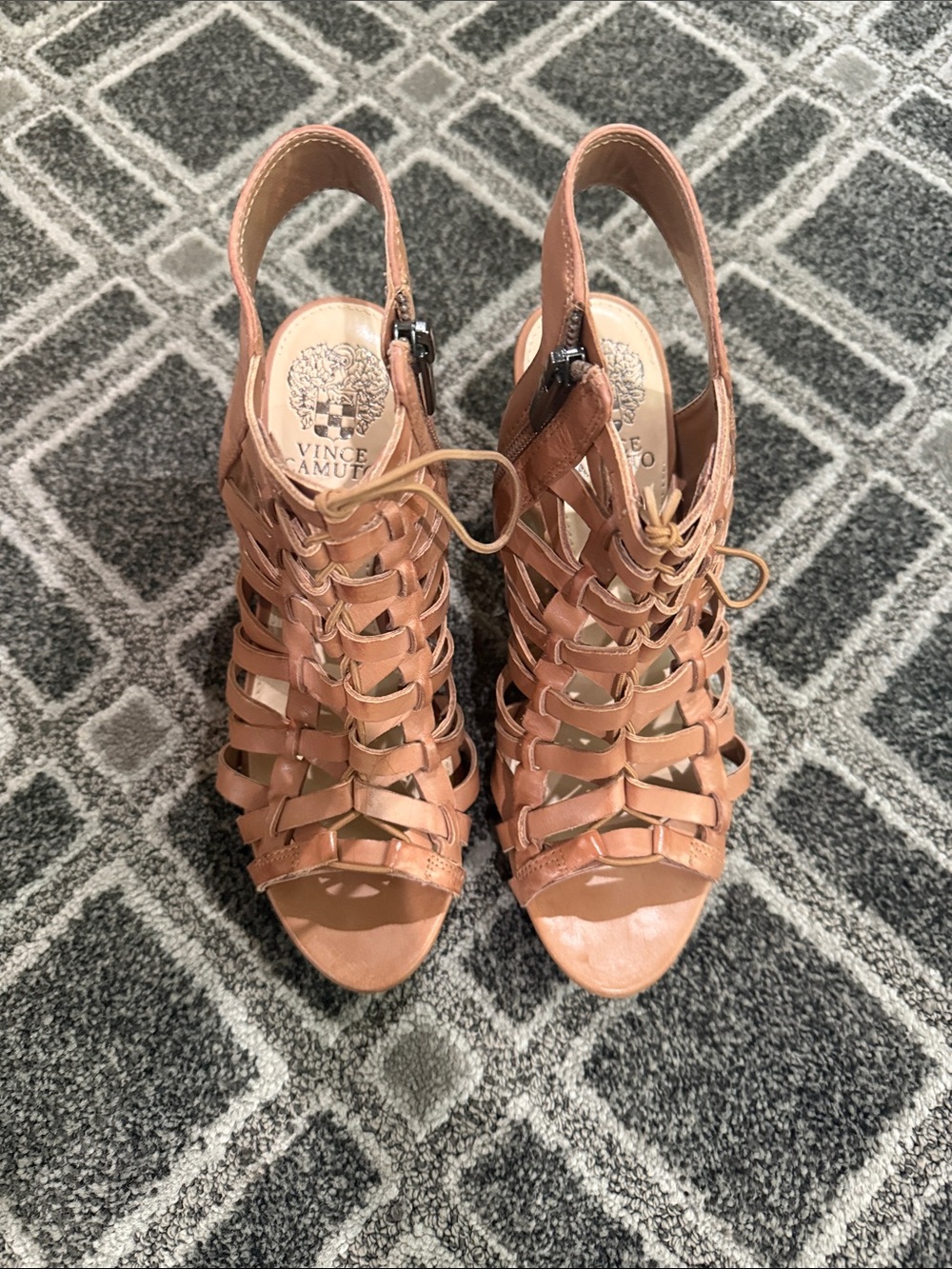Vince Camuto Cognac Leather Strappy Gladiator Heels